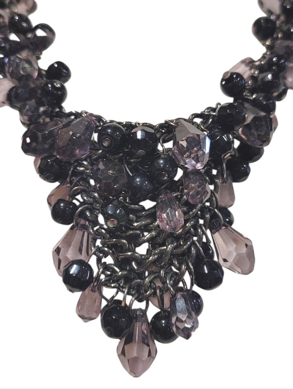 Chico's Chunky Black Gray Cluster Beaded Statement Necklace Fashion Jewelry - Picture 4 of 5